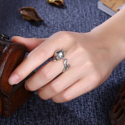 حلقه های حیوانات آلیاژی سه بعدی قابل تنظیم 925 نقره ای استرلینگ حیوان خانگی عاشق هدیه