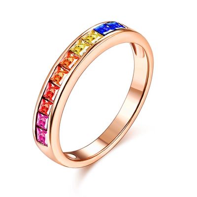 Hot Fashion 925 Sterling Silver Retro Cz Zirconia Topaz Channel Setting Rainbow Ring