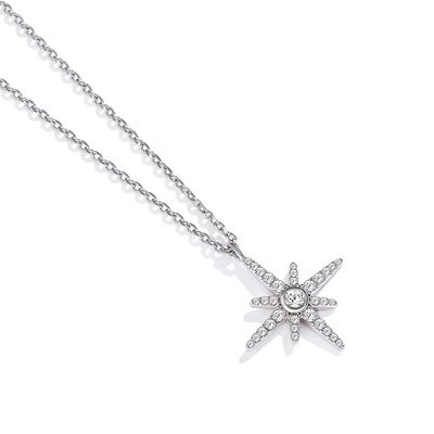 گردنبند طلا و جواهر نقره ای استیلن 0.67 اینچ 41 سانتی متر گردنبند 18k Gold Star SGS