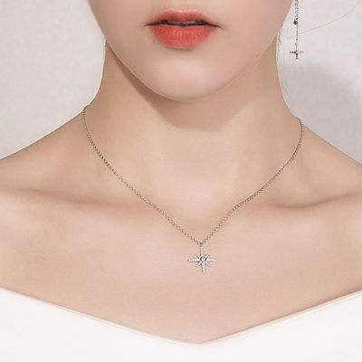 گردنبند طلا و جواهر نقره ای استیلن 0.67 اینچ 41 سانتی متر گردنبند 18k Gold Star SGS