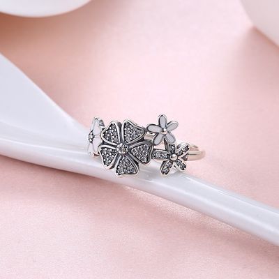 حلقه گل رز نقره ای نقره ای گل رز گل حلقه قلب قابل تنظیم حلقه باز عشق طلا و جواهر هدیه حلقه هدیه برای زنان