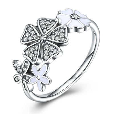 حلقه گل رز نقره ای نقره ای گل رز گل حلقه قلب قابل تنظیم حلقه باز عشق طلا و جواهر هدیه حلقه هدیه برای زنان