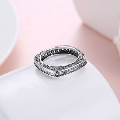 حلقه نقره 925 نقره ای-مربع زیرین مکعبی زیرین-حلقه کلاسیک-جواهرات نقره ای مد