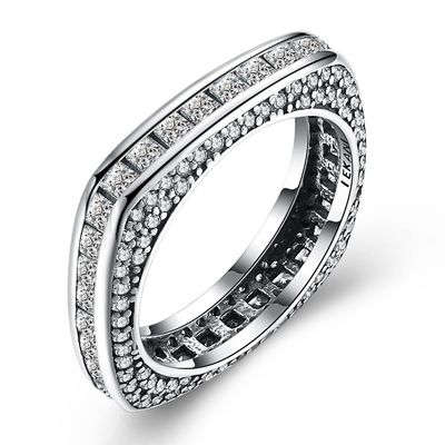حلقه نقره 925 نقره ای-مربع زیرین مکعبی زیرین-حلقه کلاسیک-جواهرات نقره ای مد