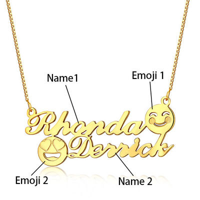 1.8ft 0.07oz گردنبند Emoji Gold S925 Memorial نام اولیه گردنبند