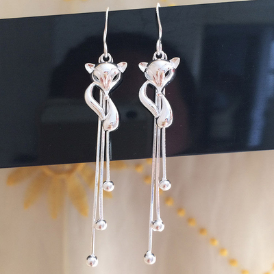 گوشواره جواهرات نقره 990 عیار 7.1 سانتی متر گوشواره منگوله بلند 0.19 اونس